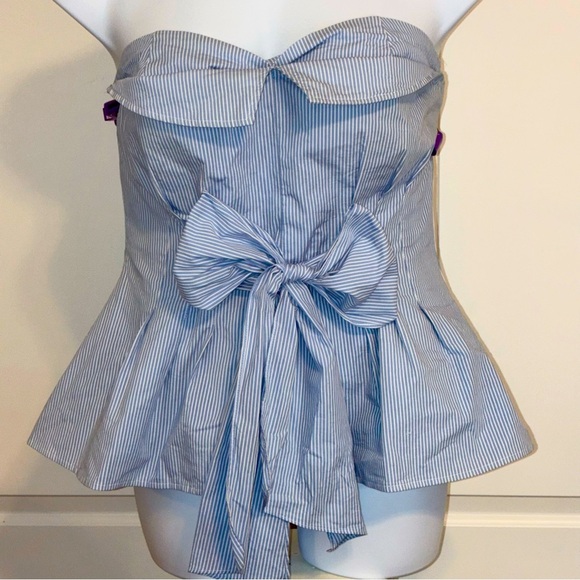7th Avenue New York Co Blue & White Striped Strapless Top Bow Peplum Large - Picture 1 of 10